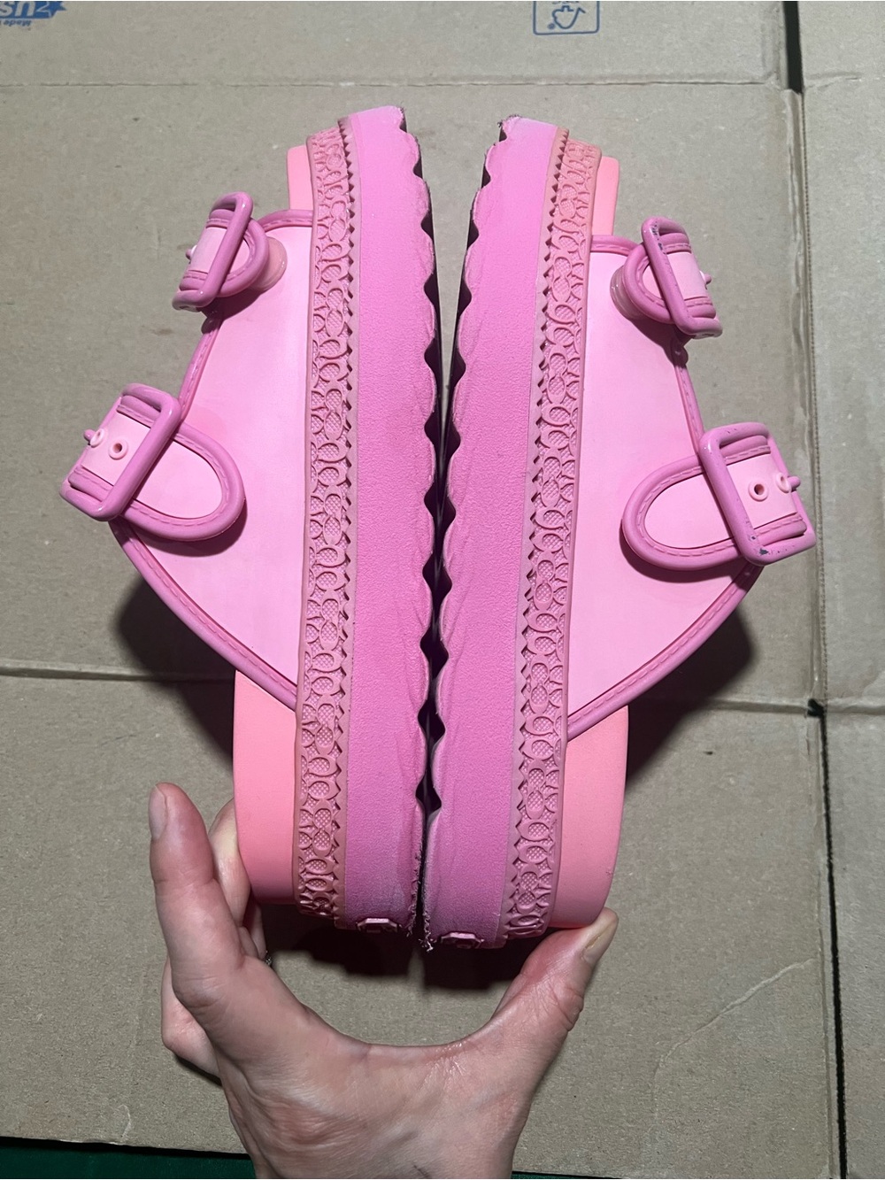 Coach Lainey Double-Buckle Flower Pink Platform Sandals Size 7